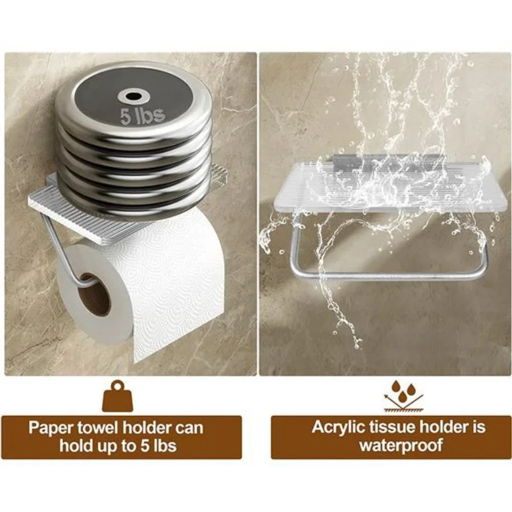 Self Adhesive Toilet Paper Holder with Shelf - Paper Towel Holder Wall Mount